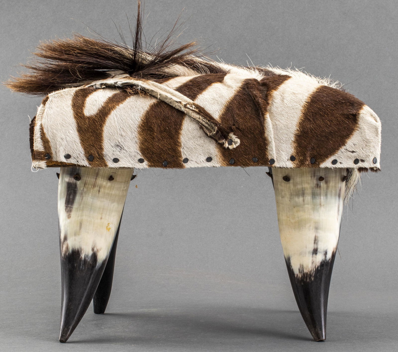 Steer Horn And Zebra Hide Stool (1 of 9)