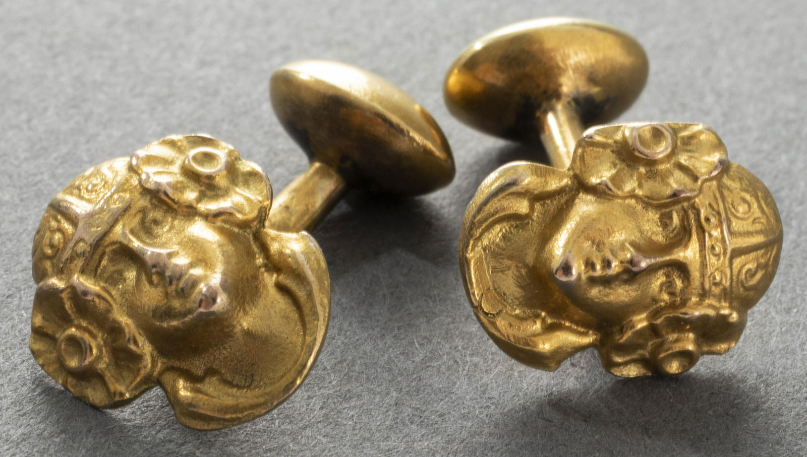 Art Nouveau 14K Gold Carved Muse Head Cufflinks (1 of 3)