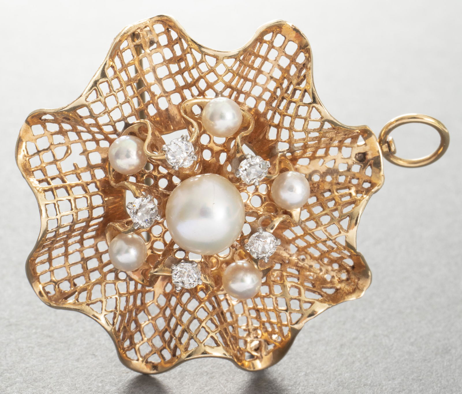 Edwardian 14K Gold Diamond & Pearl Brooch/Pendant (1 of 4)