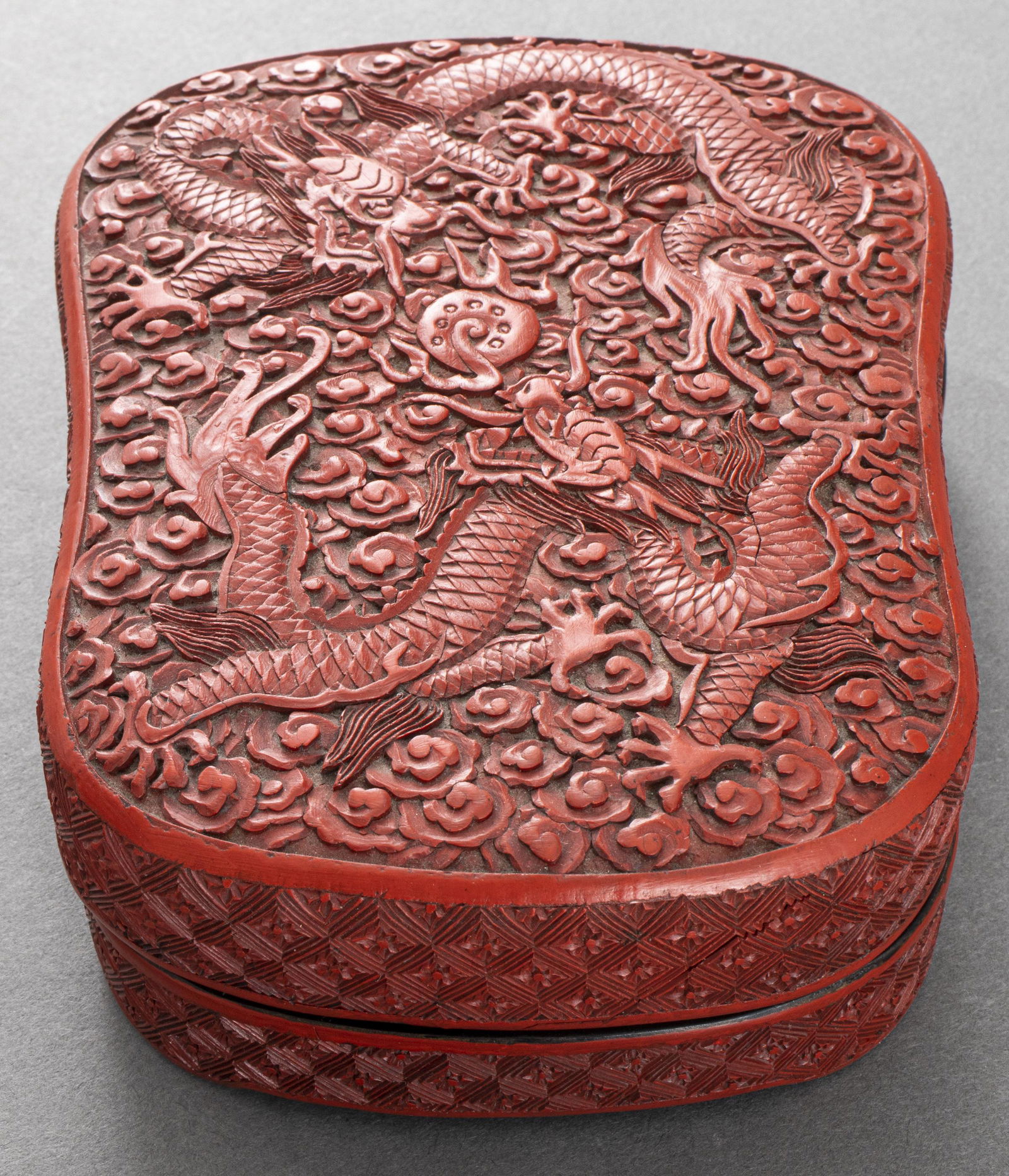 Chinese Carved Cinnabar Lacquer Box w Dragons (1 of 2)
