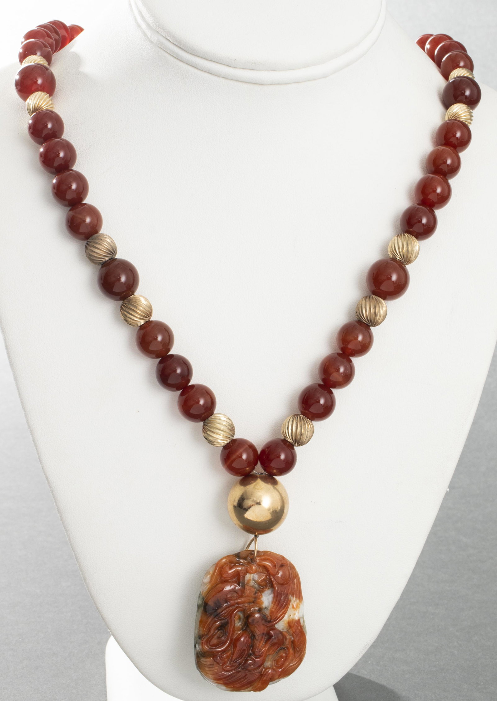 Chinese Carved Jade & Carnelian Pendant Necklace (1 of 9)