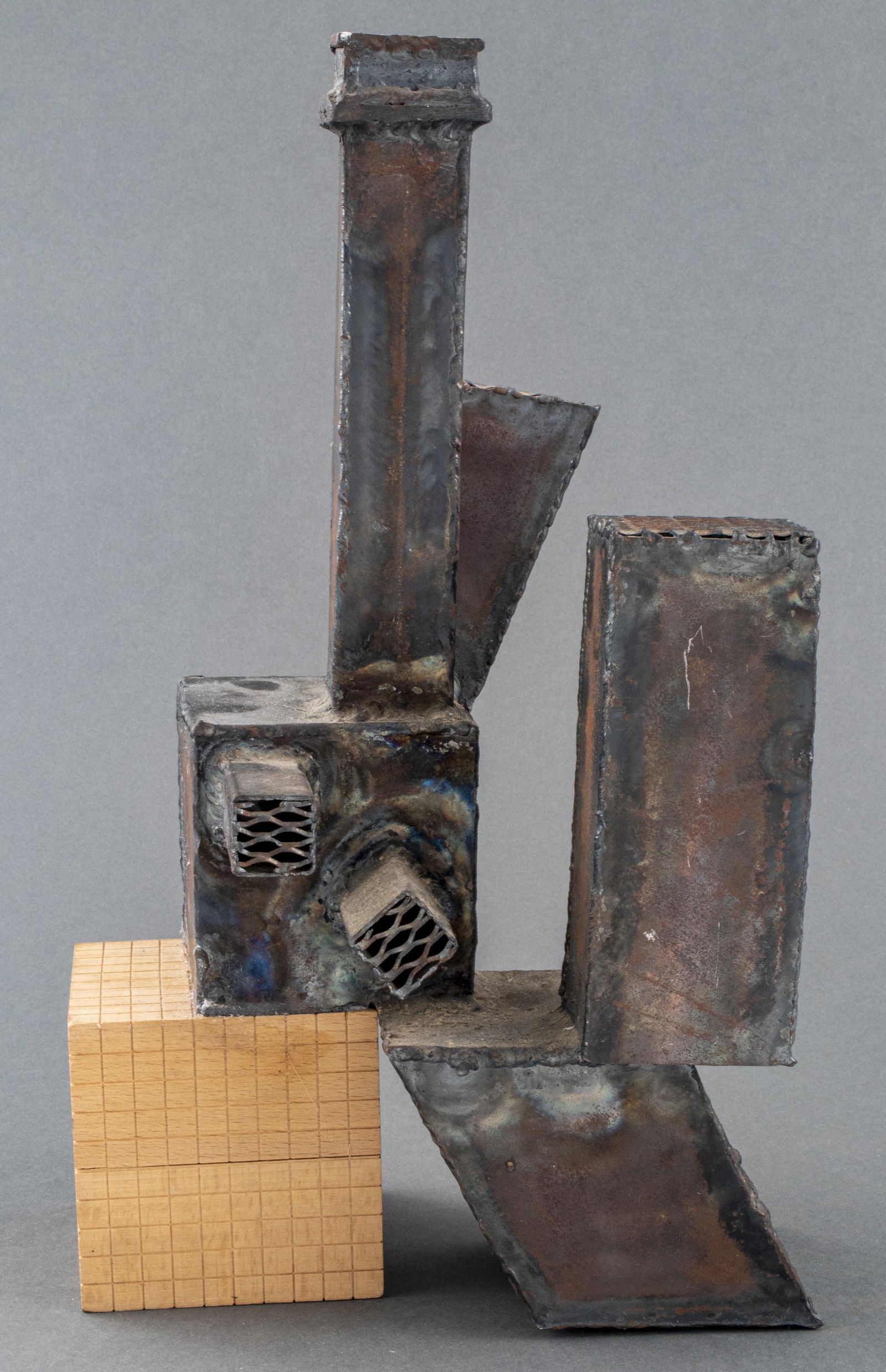 Brutalist Steel And Wood Sculpture (1 of 11)