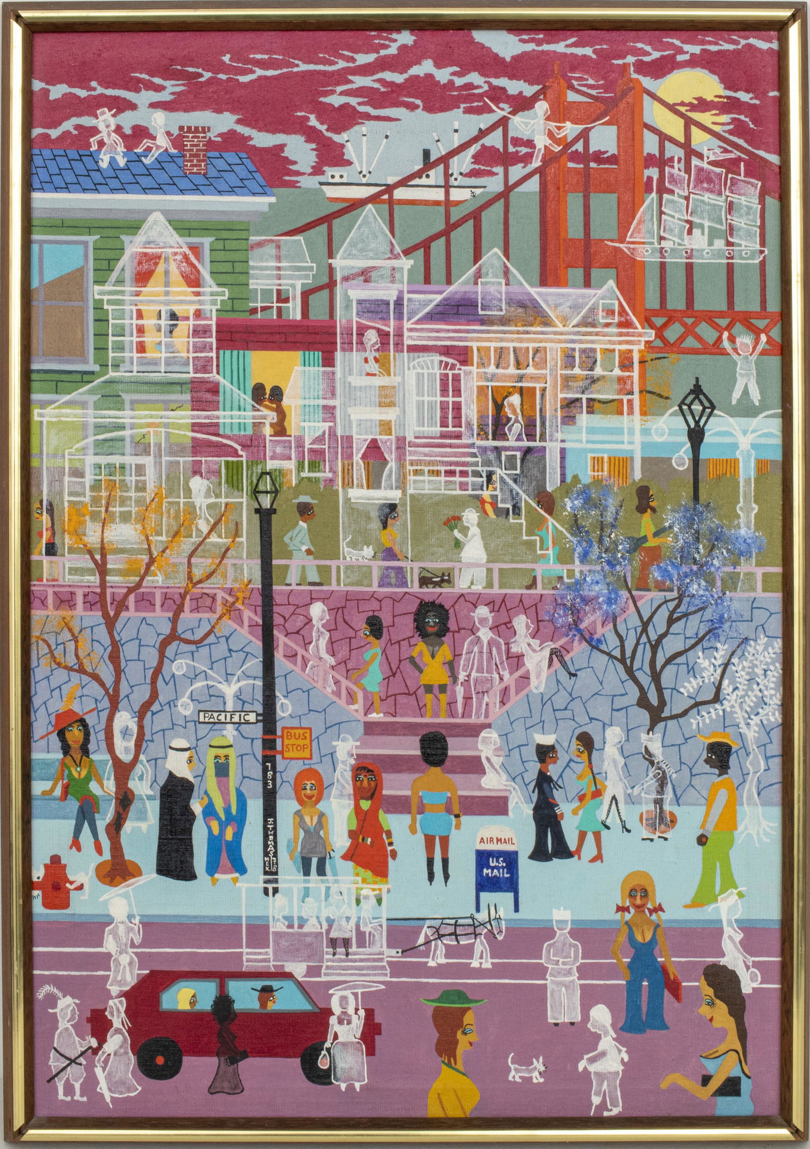 James Thomas Folk Art "A Spooky Day" Oil on Canvas (1 of 11)