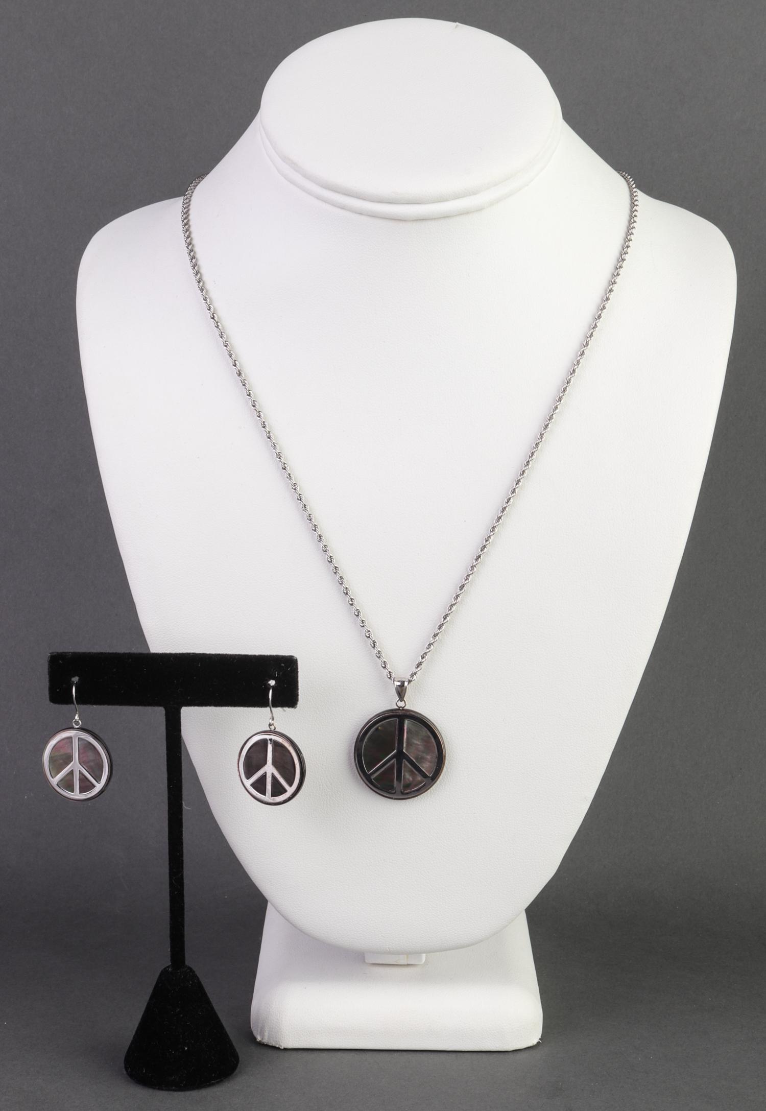 14K White Gold and MOP Peace Symbol Jewelry Set (1 of 5)