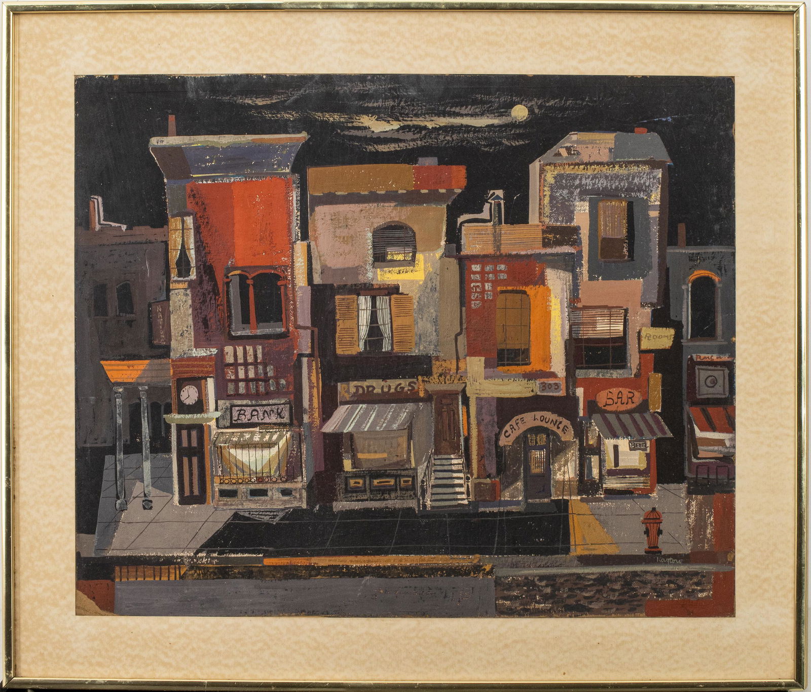 Hayton Signed Street Scene Gouache on Cardboard (1 of 7)