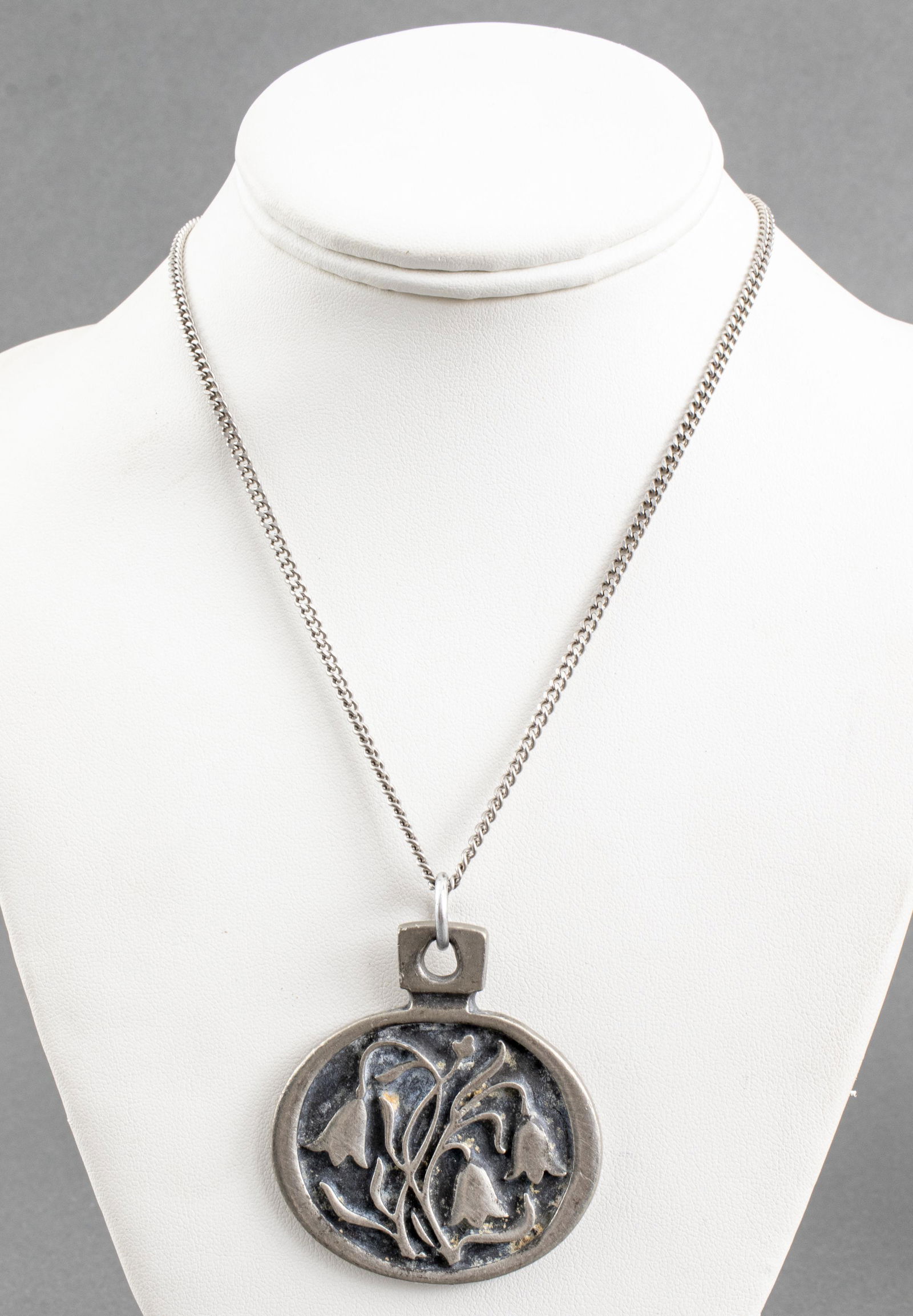 Swedish Modernist Pewter Floral Pendant Necklace (1 of 4)