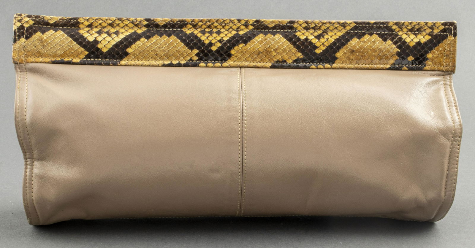 Tan Leather And Python-Print Clutch Handbag (1 of 3)