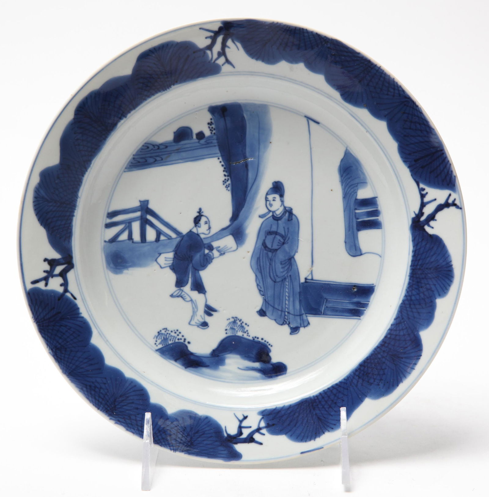 Chinese Export Blue & White Plate w Figures 17th C (1 of 5)