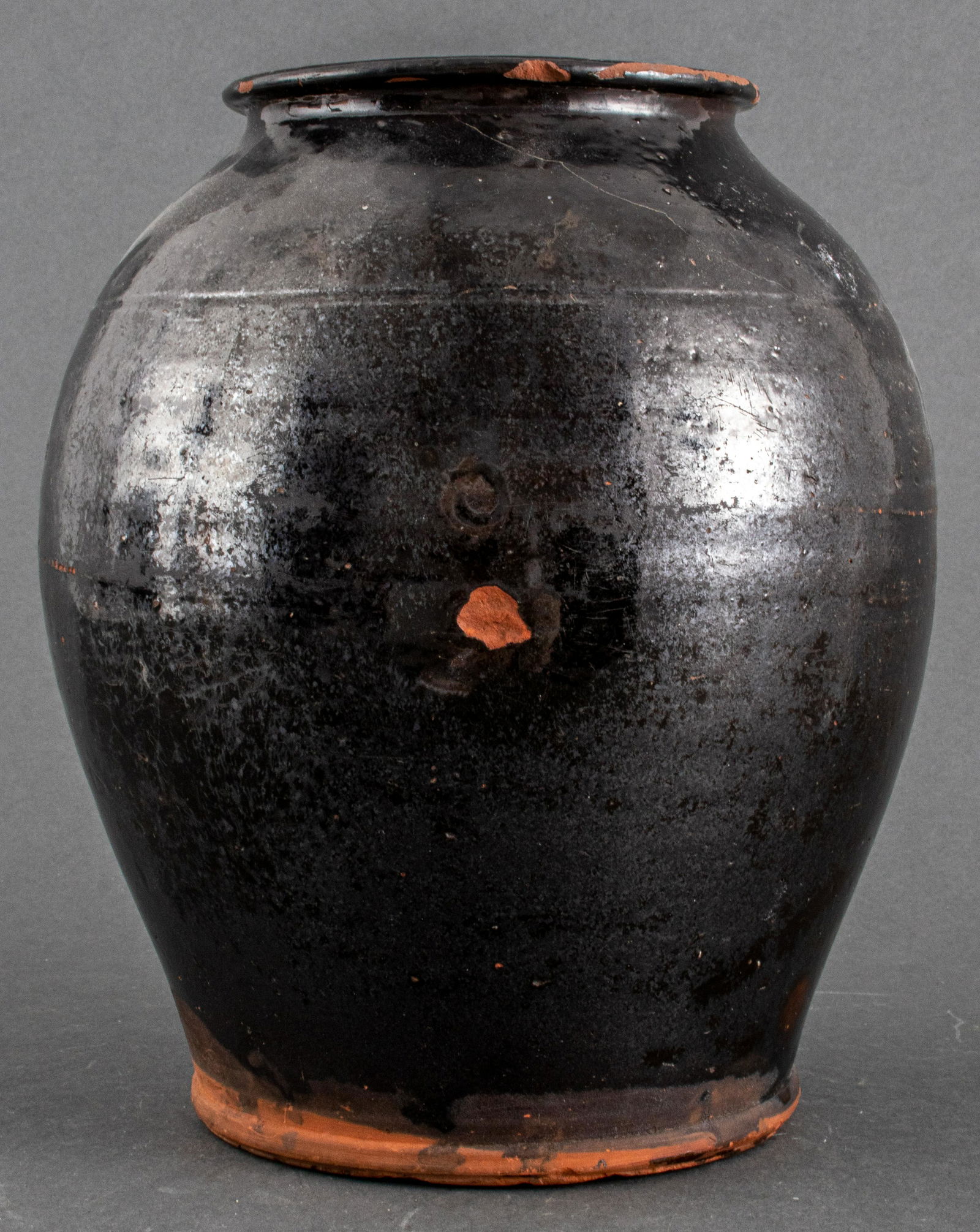 Black Glazed Stoneware Vase / Vessel (1 of 4)