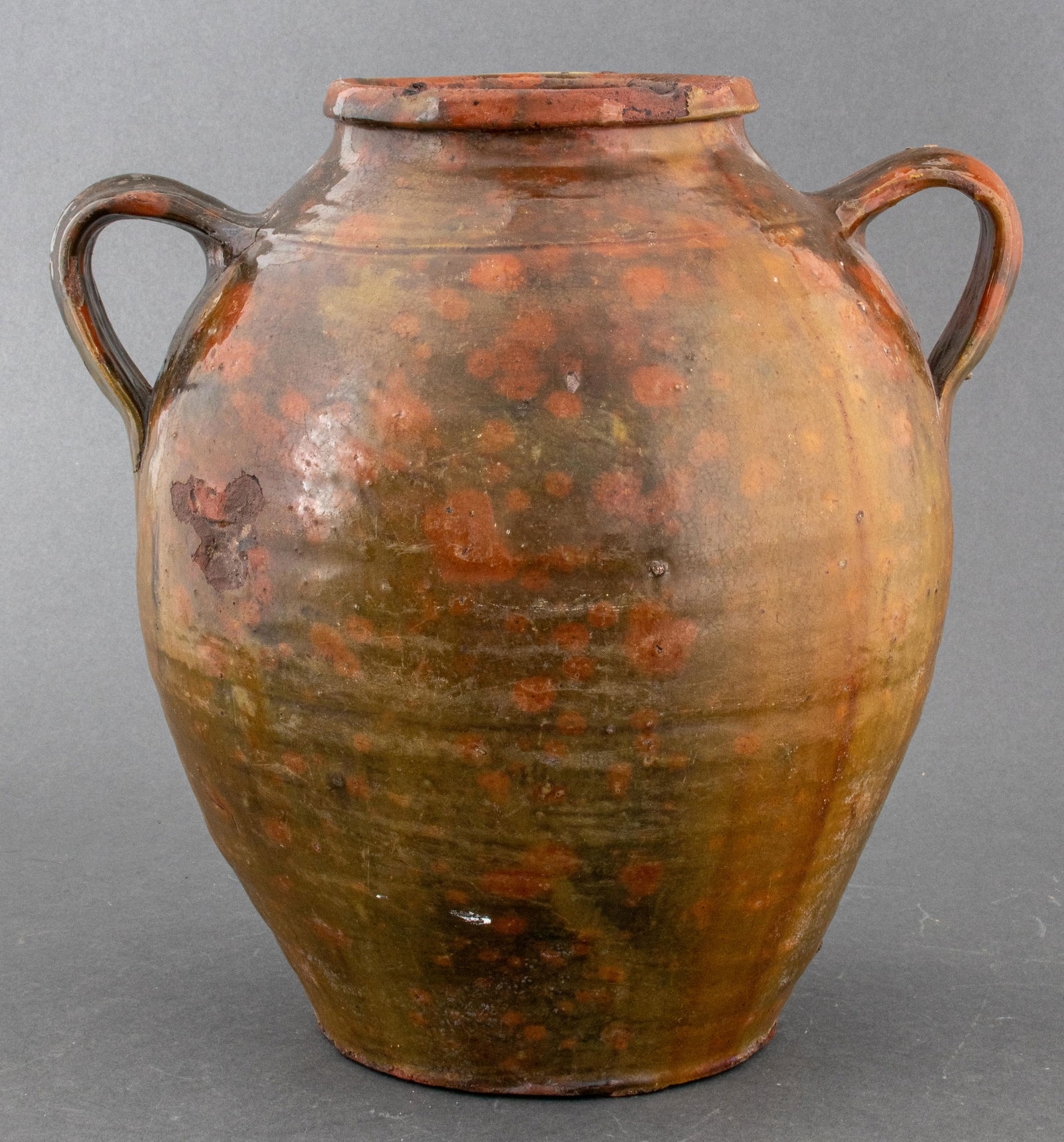 Double-Handled Mottled Glaze Pottery Jug (1 of 5)