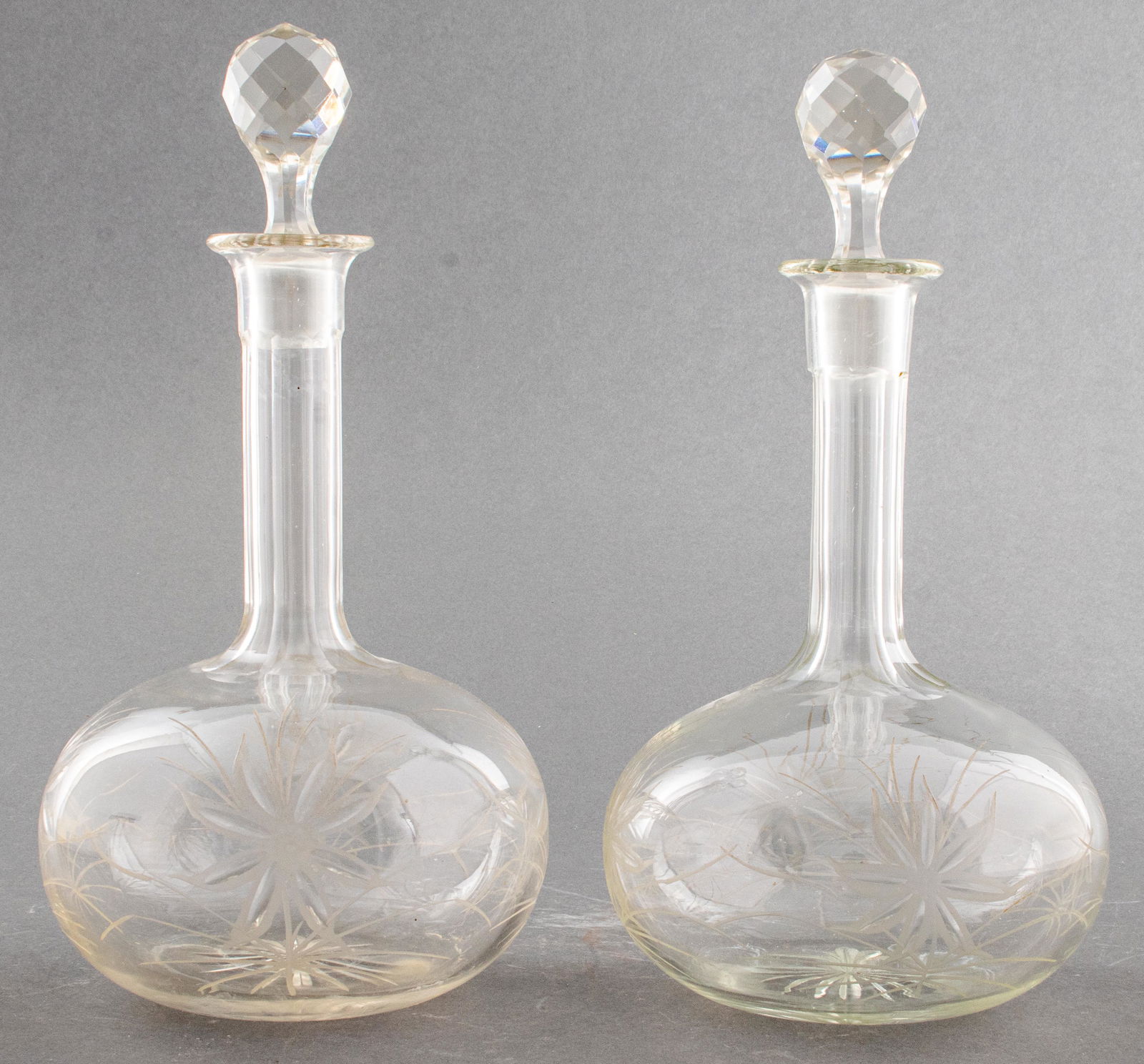 Hand Etched Clear Cut Crystal Decanters, Pair (1 of 5)