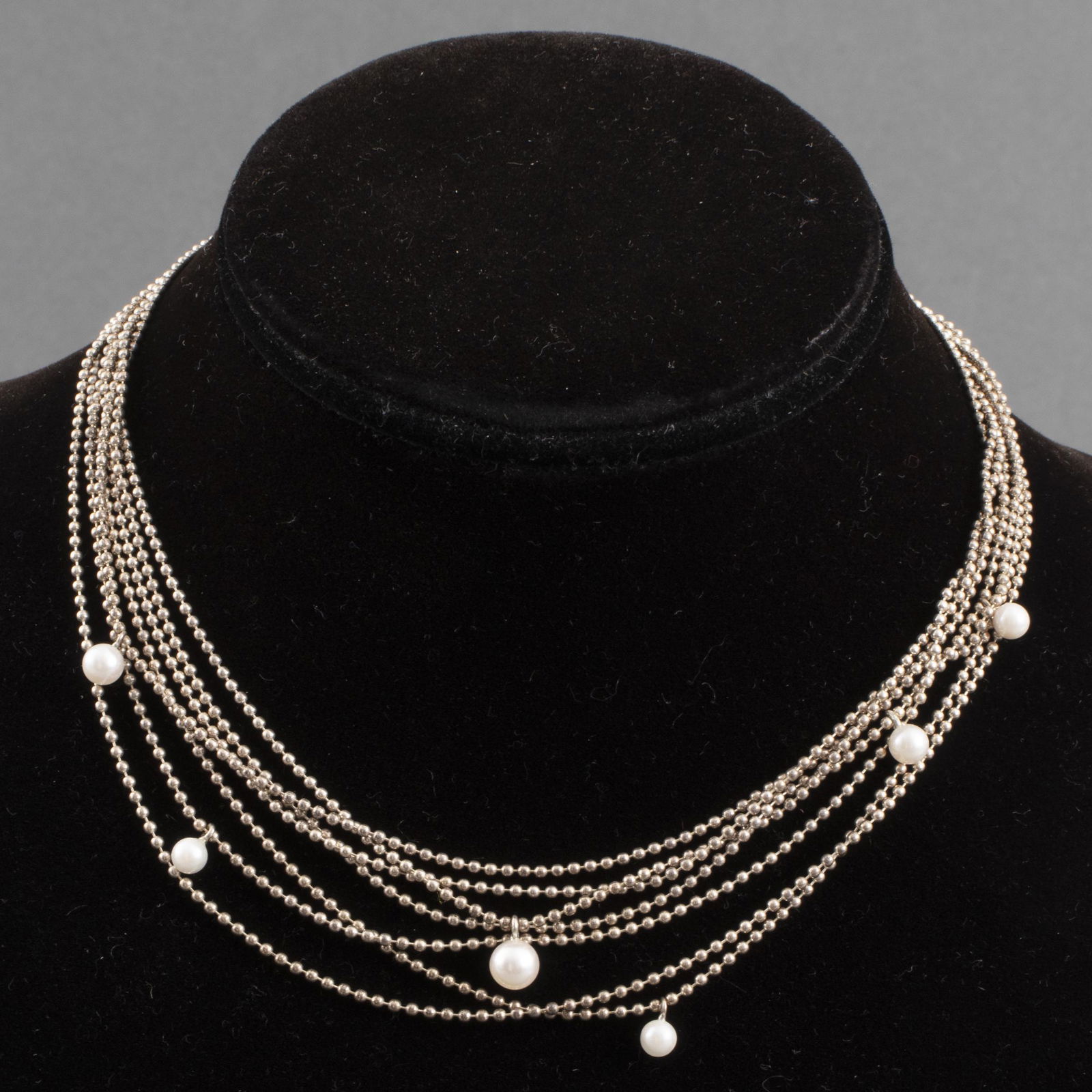 Sterling Silver Multi-Chain Necklace W Pearl (1 of 4)
