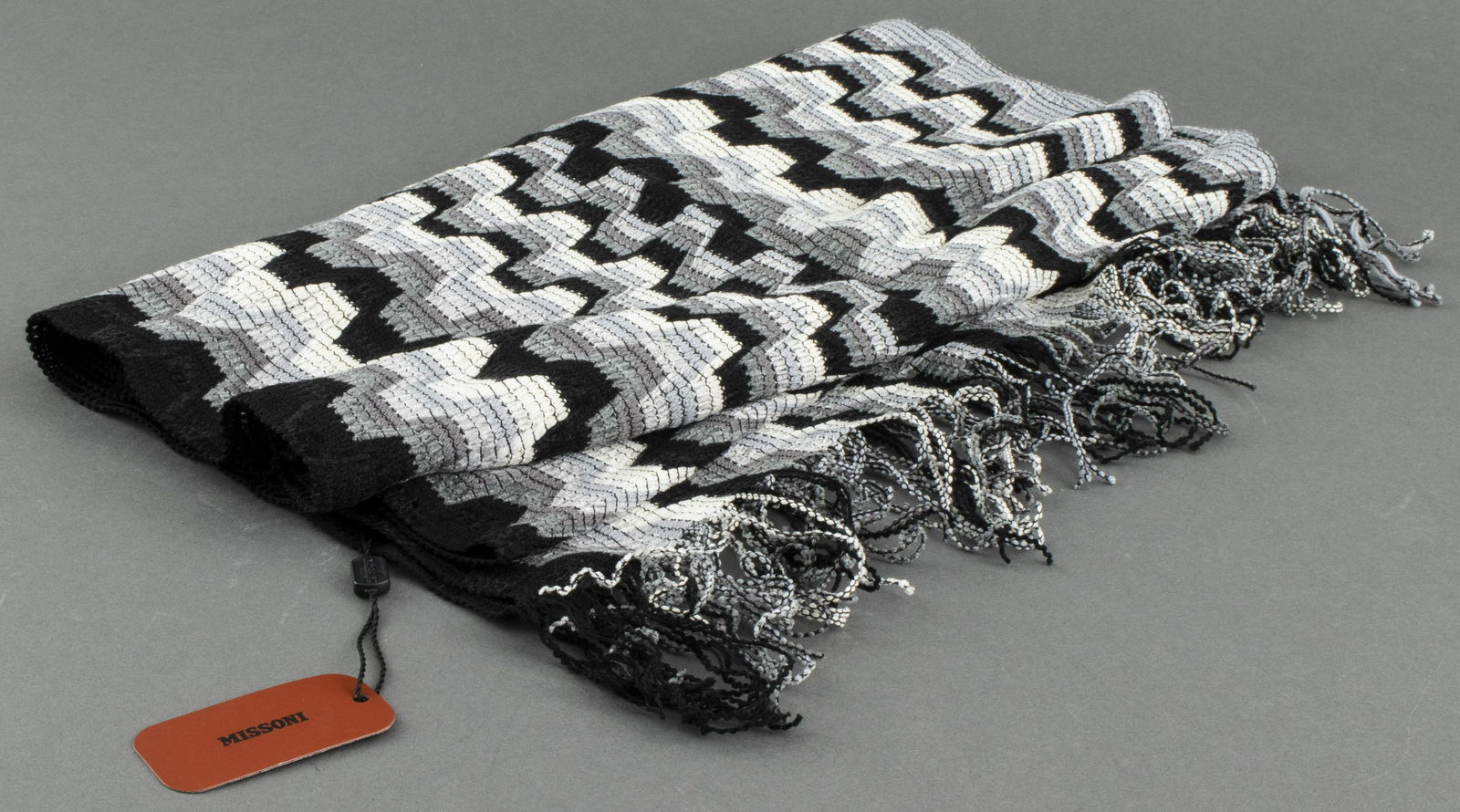 Missoni Modern Black & White Scarf with Fringe: Missoni modern black and white scarf with fringe. 72" L.