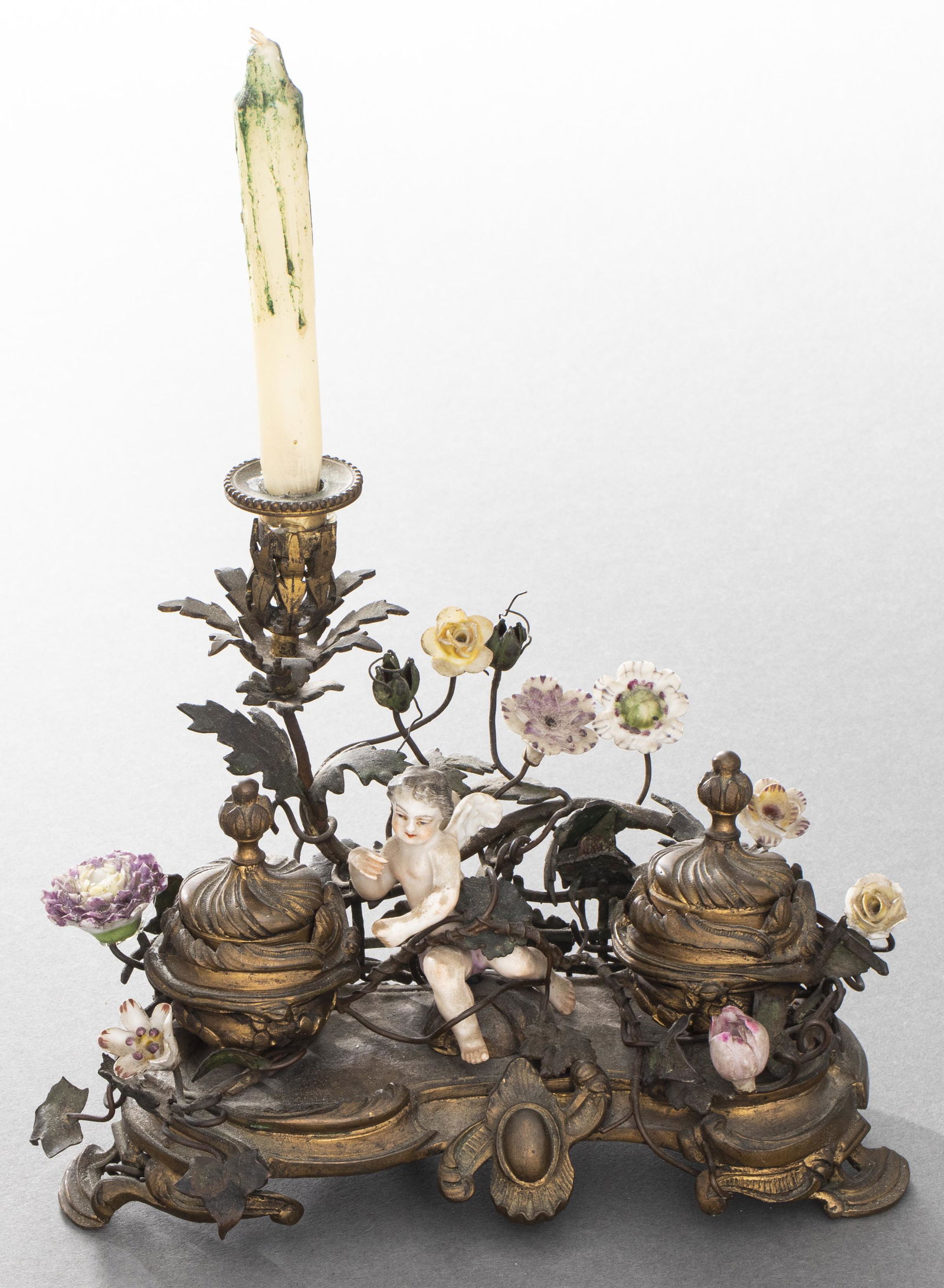 Rococo Revival Gilt Bronze And Porcelain Inkwell (1 of 8)