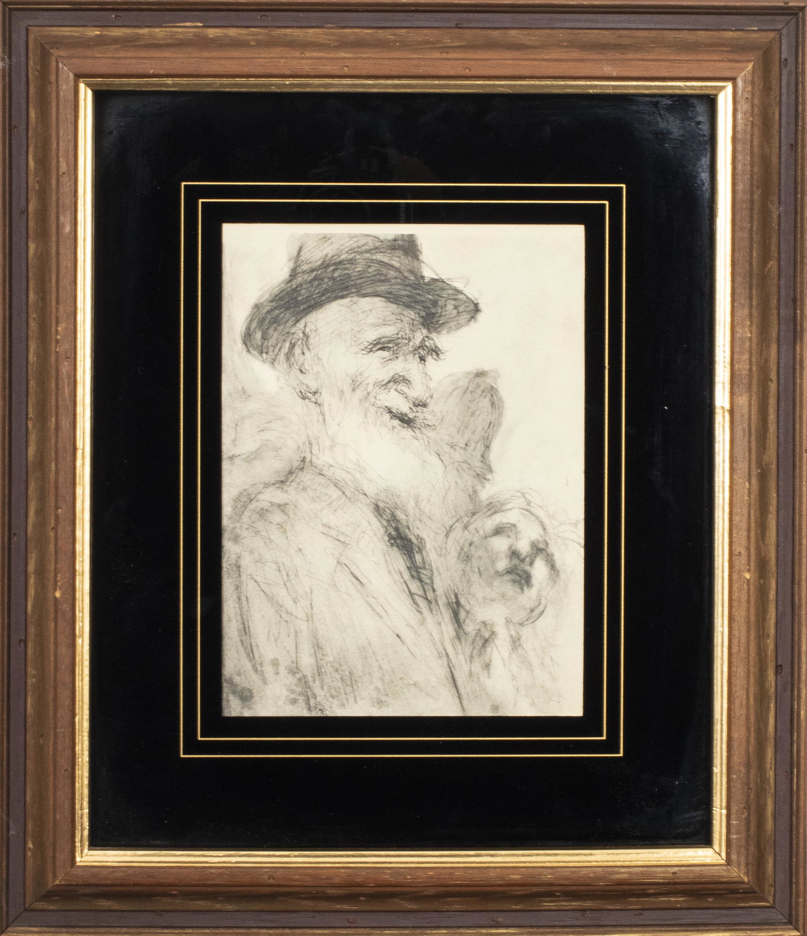 Feliks Topolski Collotype of George Bernard Shaw: Feliks Topolski (Polish/British 1907-1989), "George Bernard Shaw," framed collotype on paper designed by Feliks Topolski and printed by The Chiswick Press, London, England. Identifying information to