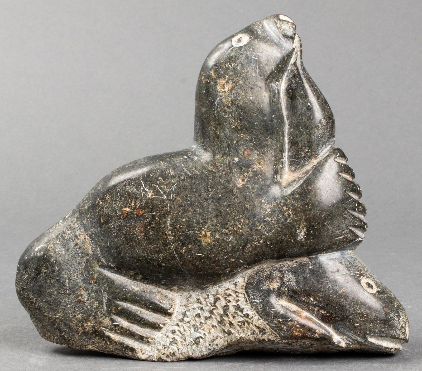 Inuit Carved Hardstone Sculpture of a Seal (1 of 9)