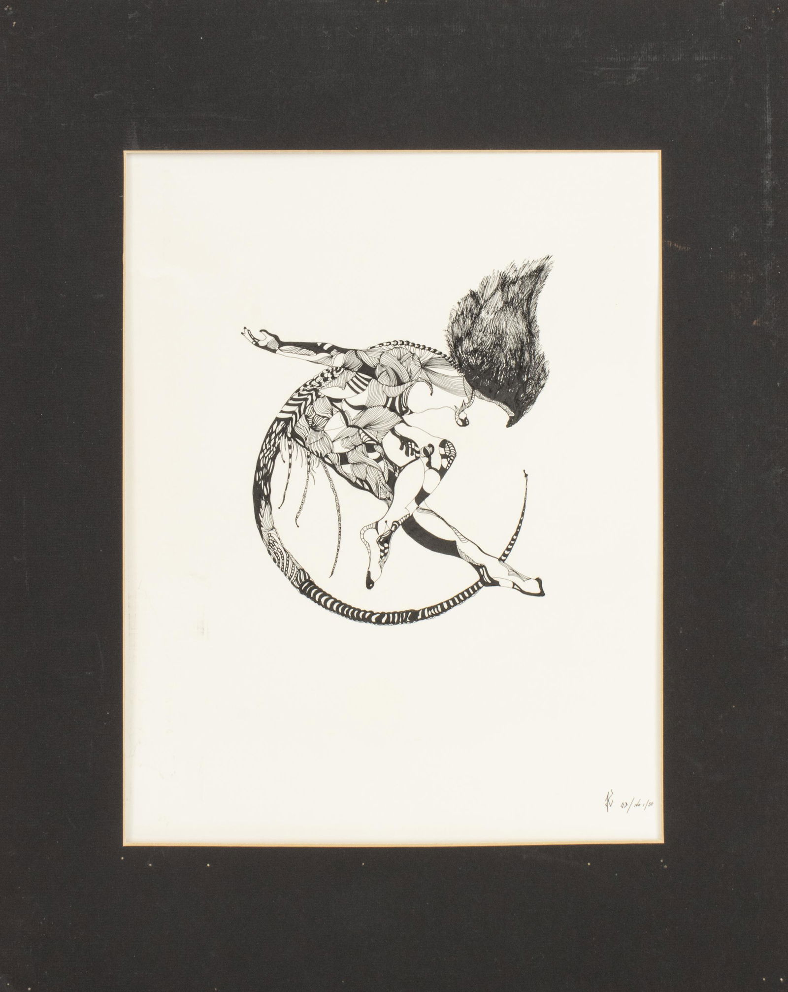 Illegibly Signed Etching of Figure W/Flowing Hair (1 of 4)