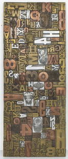 Giovanni Schoeman Mixed Metal Letters Wall Plaque: Giovanni Schoeman (South African, 1940-1980) mixed metal wall plaque, artist signed, Glen Cove Sculpture Works Ltd. 11.25" H x 28" L x 1" D.