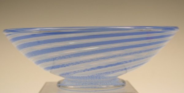 Edward Hald for Orrefors Slip Graal Glass Bowl: Slip Graal bowl for Orrefors with swirls of blue, frosted and clear glass by trained architect and painter Edward Hald (1883-1980), glass, Sweden; etched marks and signature on bottom. The Graal techn