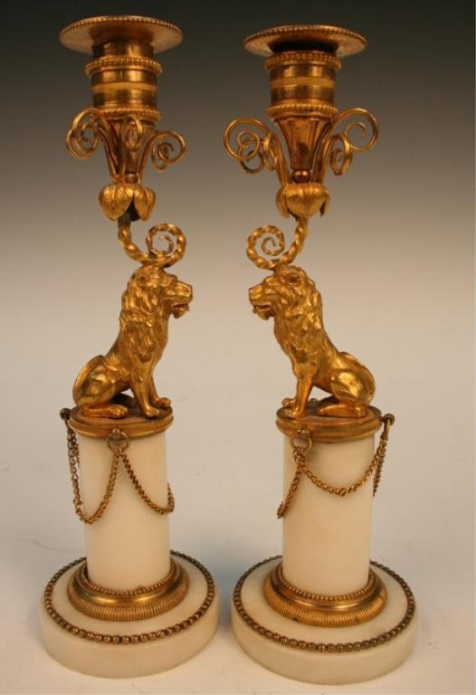 Pair of Victorian Lion Gilt-Bronze Candlesticks - 5