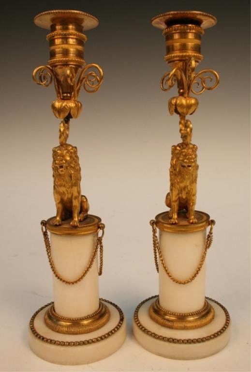 Pair of Victorian Lion Gilt-Bronze Candlesticks - 6