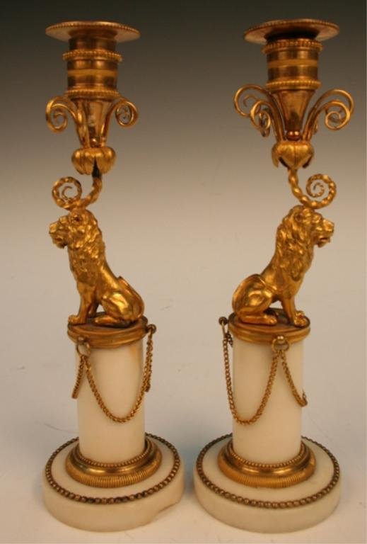 Pair of Victorian Lion Gilt-Bronze Candlesticks - 7
