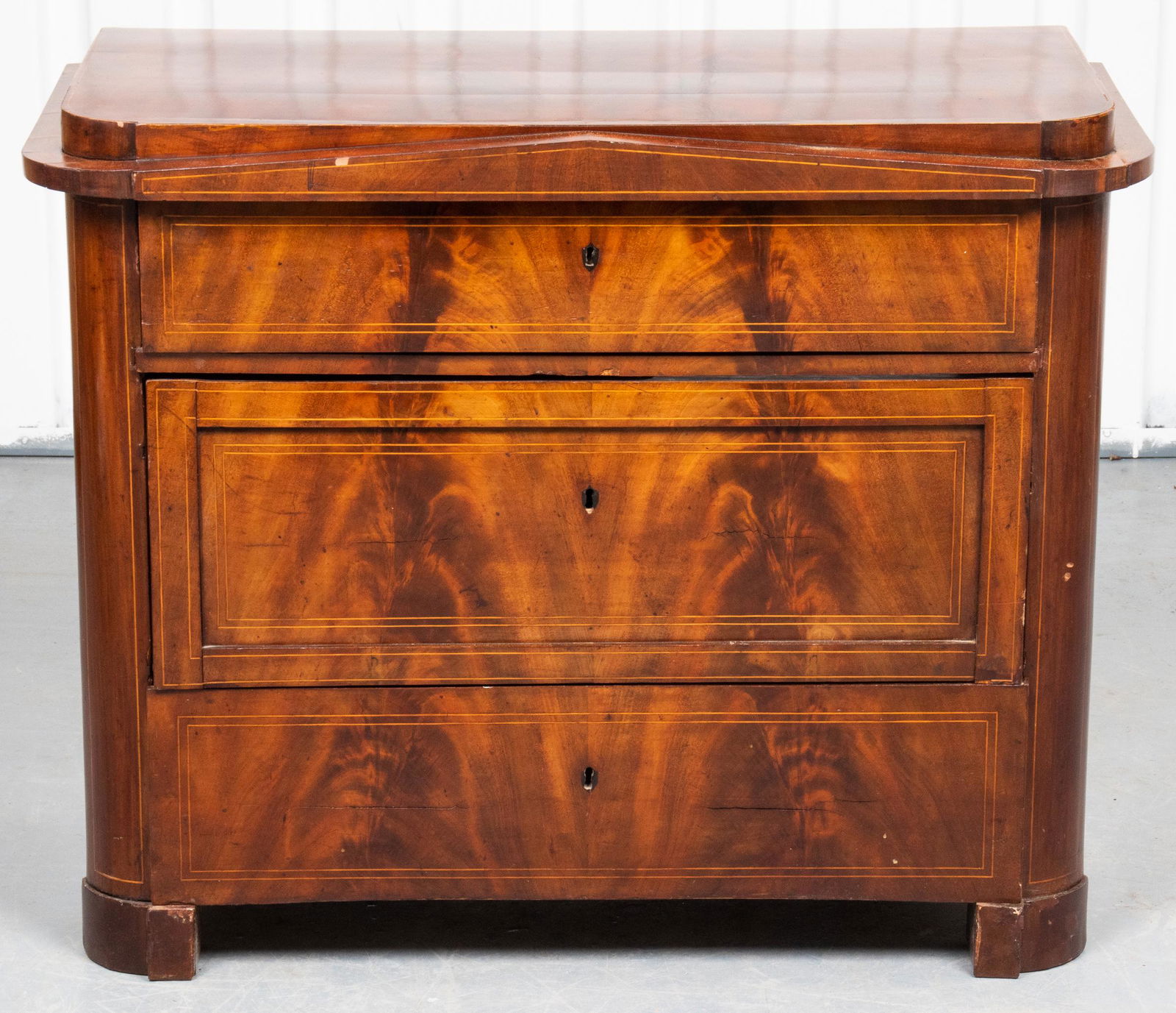 Empire Inlaid Flame Mahogany Chest of Drawers (1 of 7)