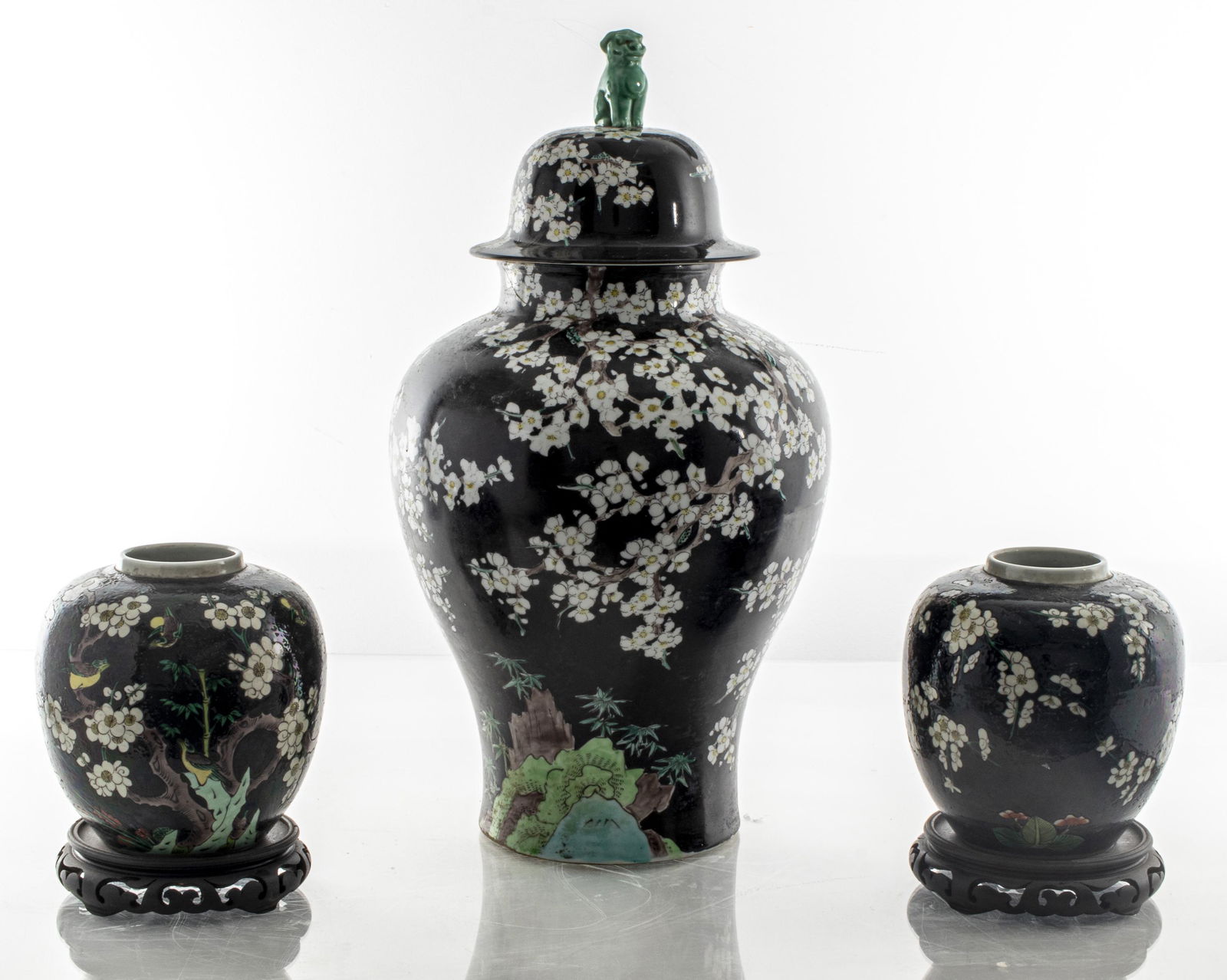 Chinese Famille Noir Porcelain Garniture Set (1 of 9)
