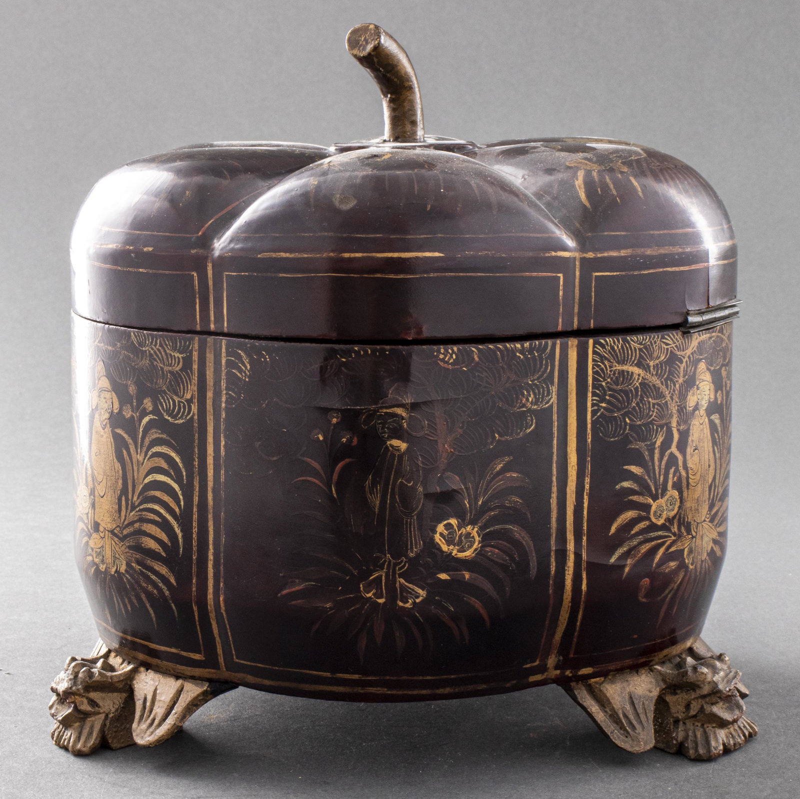 Chinese Export Gilt Lacquered Box Tea Caddy (1 of 6)