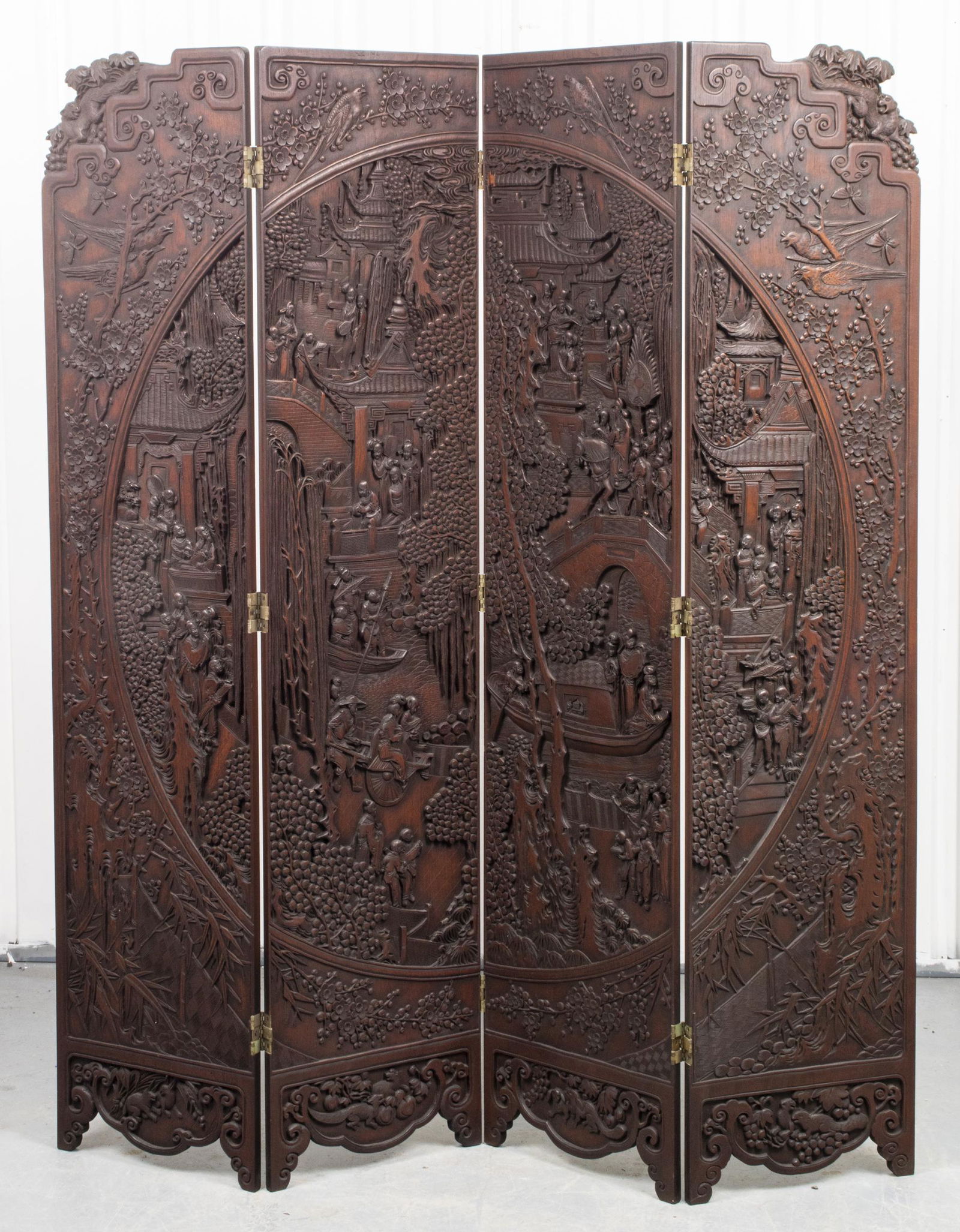 Chinese Carved Hardwood Four Panel Screen (1 of 10)