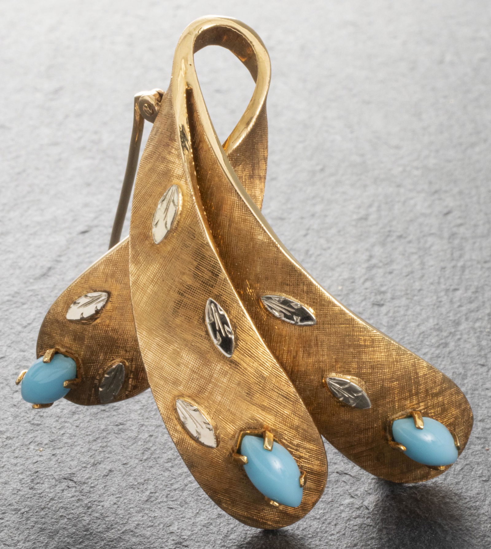 Vintage 18K Yellow & White Gold & Turquoise Brooch (1 of 4)