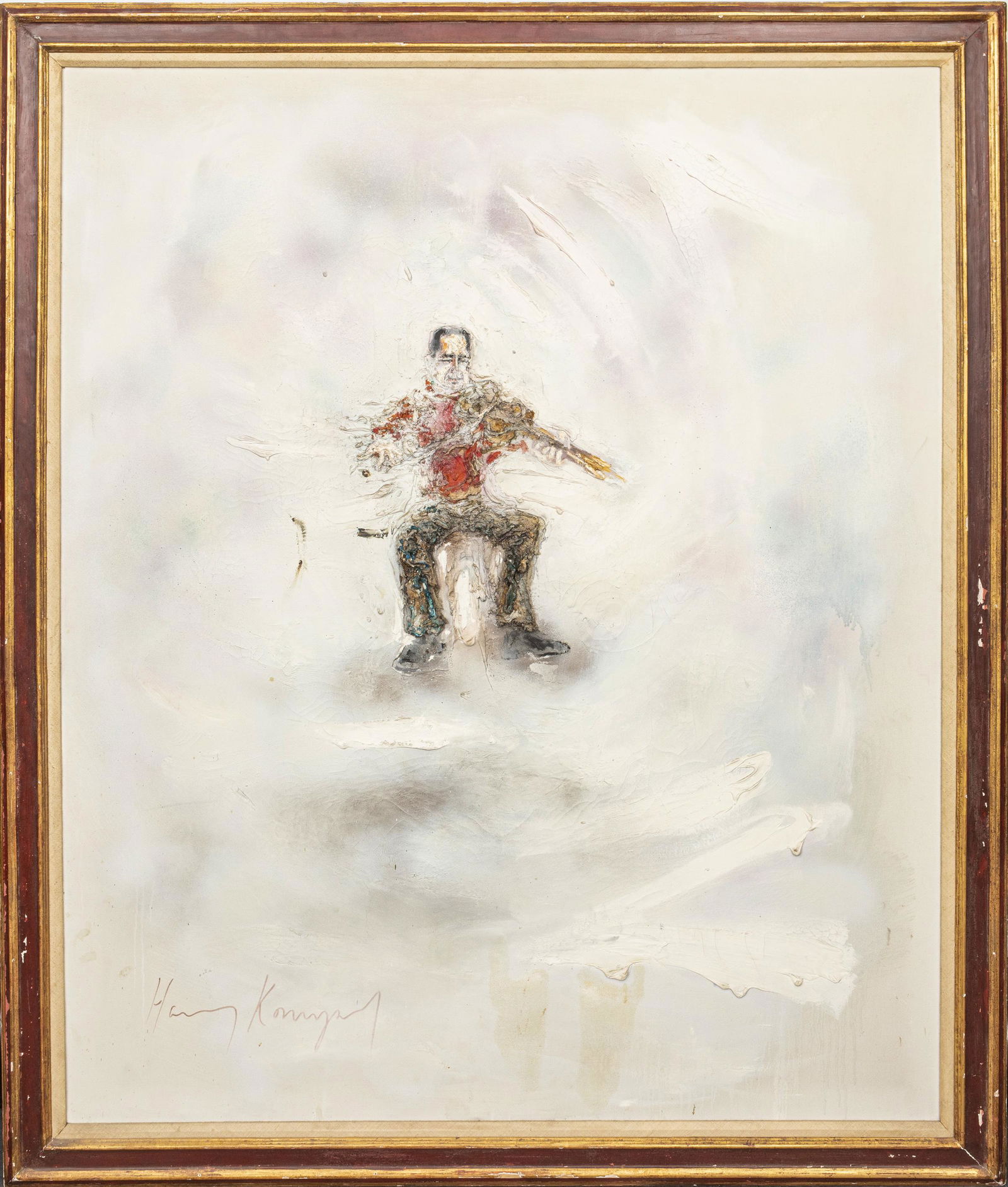 Illegibly Signed "Fiddler" Oil on Canvas (1 of 8)