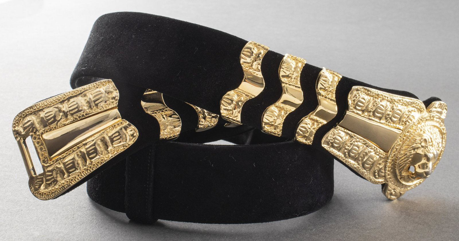 Judith Leiber Black Suede Lion Head Belt (1 of 3)