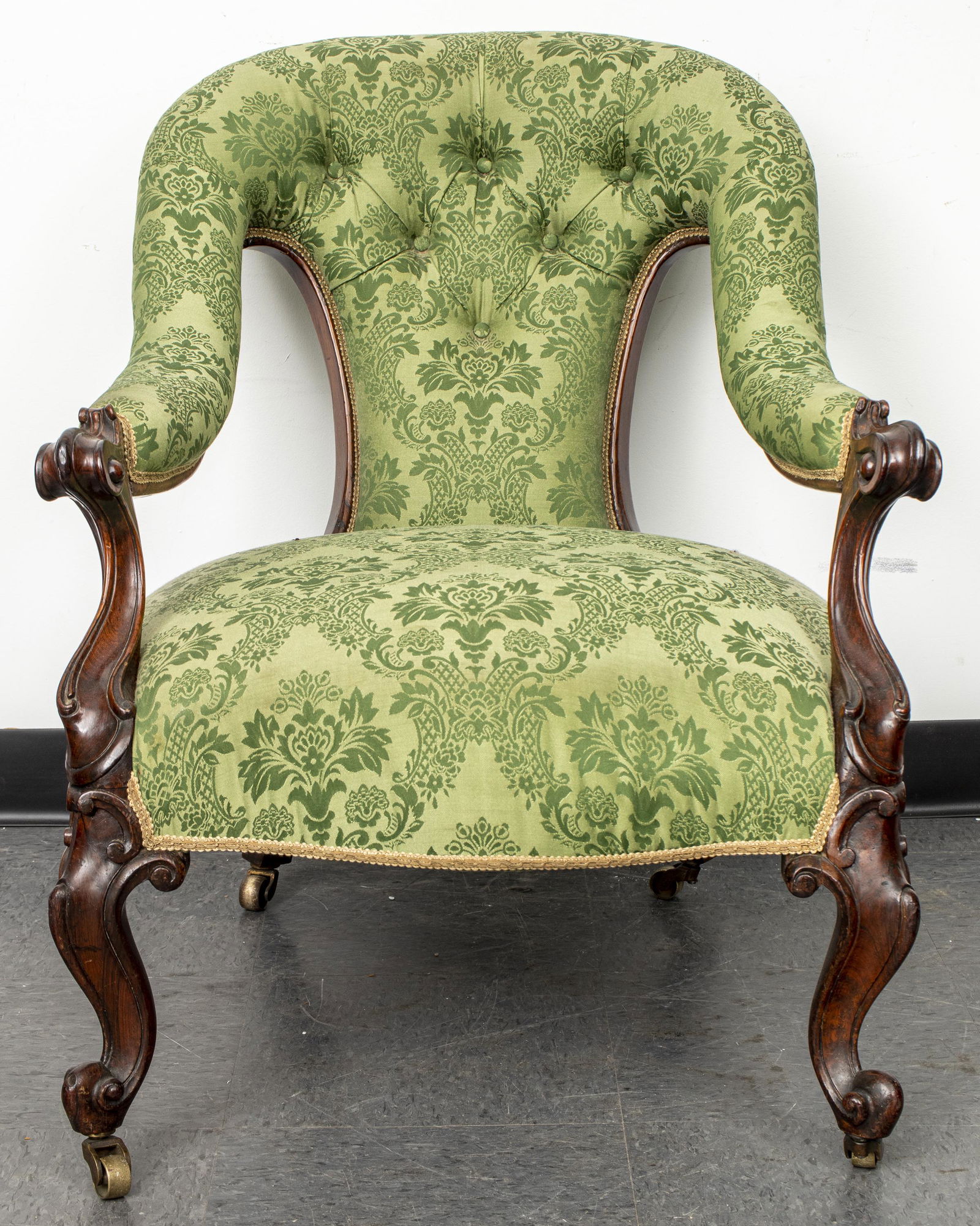 American Rococo Damask Upholstered Armchair (1 of 10)