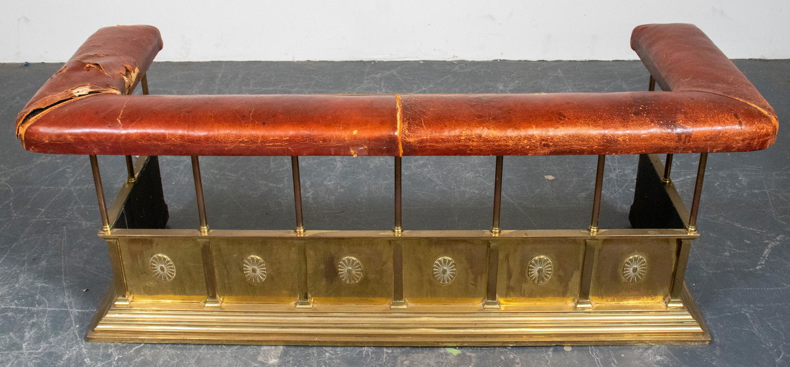 English Brass & Leather Fire Fender Bench (1 of 8)