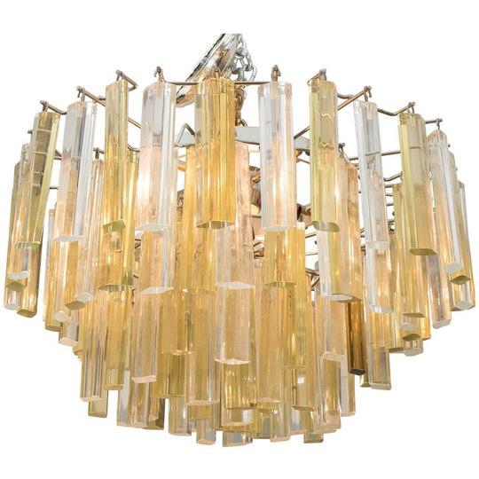 Venini Italian 3-Tier Glass Prism Chandelier (1 of 4)