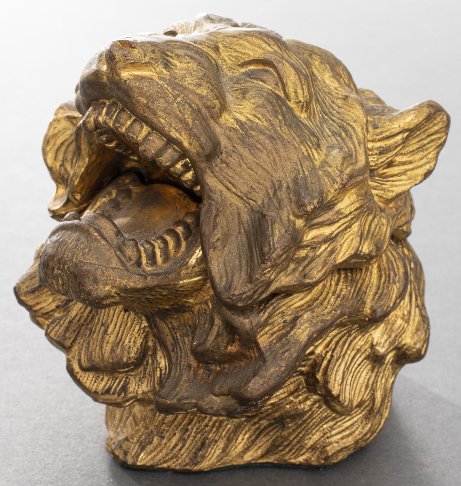 Continental Gilt Bronze Lion Head Inkwell (1 of 6)