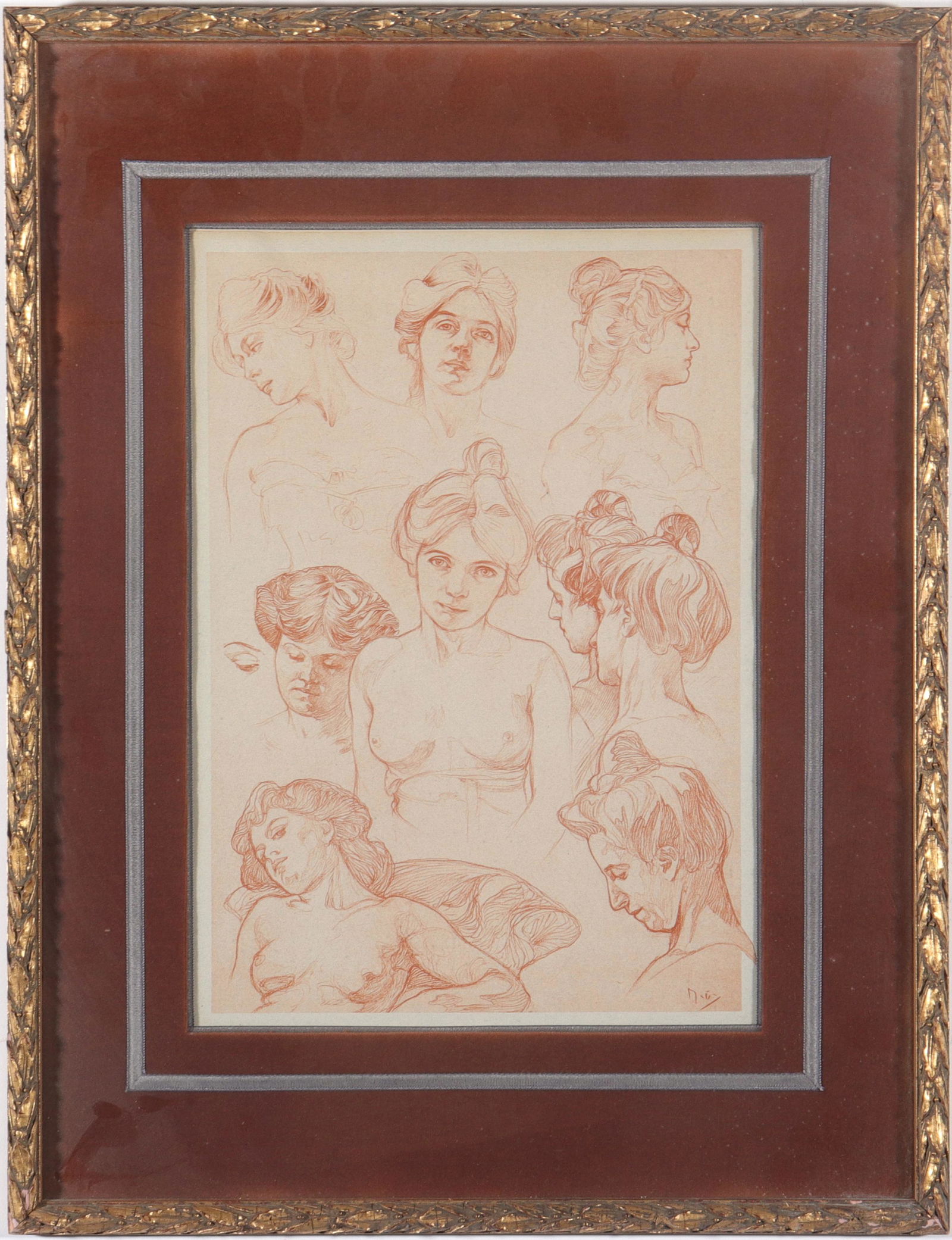 After Alphonse Mucha Portrait Studies Lithograph (1 of 4)