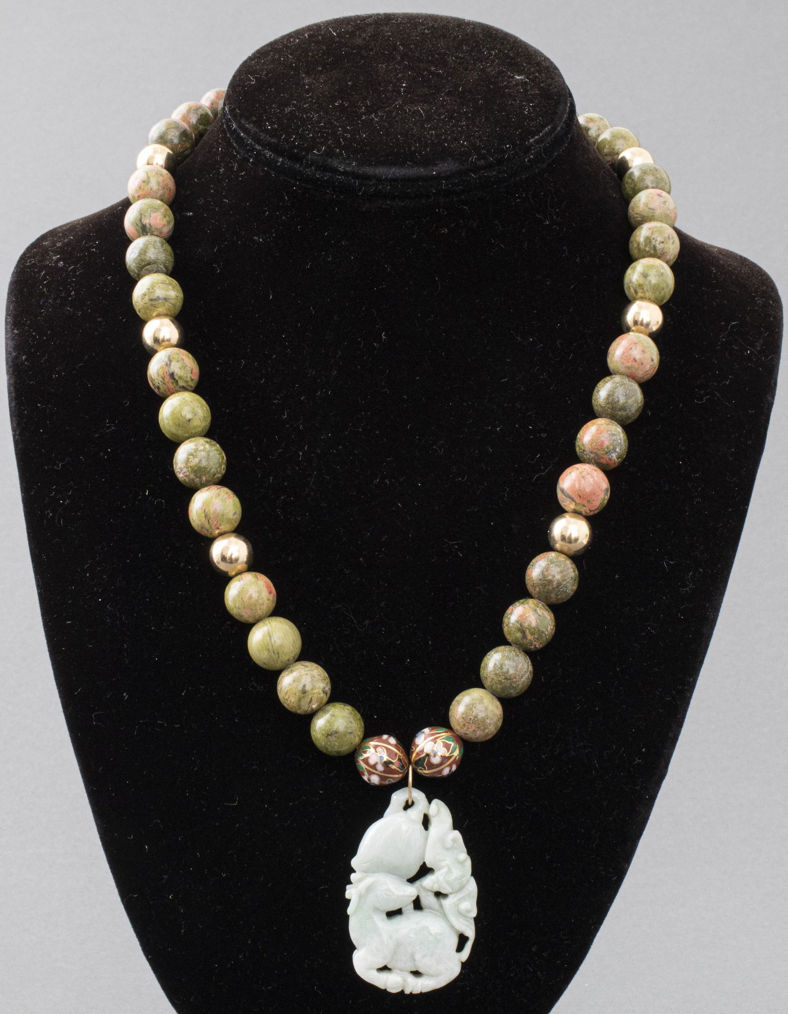 Chinese Jadeite Jade Pendant & Unikite Necklace (1 of 6)