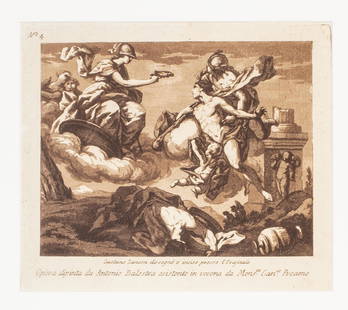 Gaetano Zancon after Antonio Balestra Engraving: Gaetano Zancon (Italian, 1771-1816) "Opera dipinta da Antonio Balestra esistente in verona da Mons. Can. Preame," engraving on paper, after Antonio Balestra (Italy, 1666-1740), unframed. Image: 6.25"