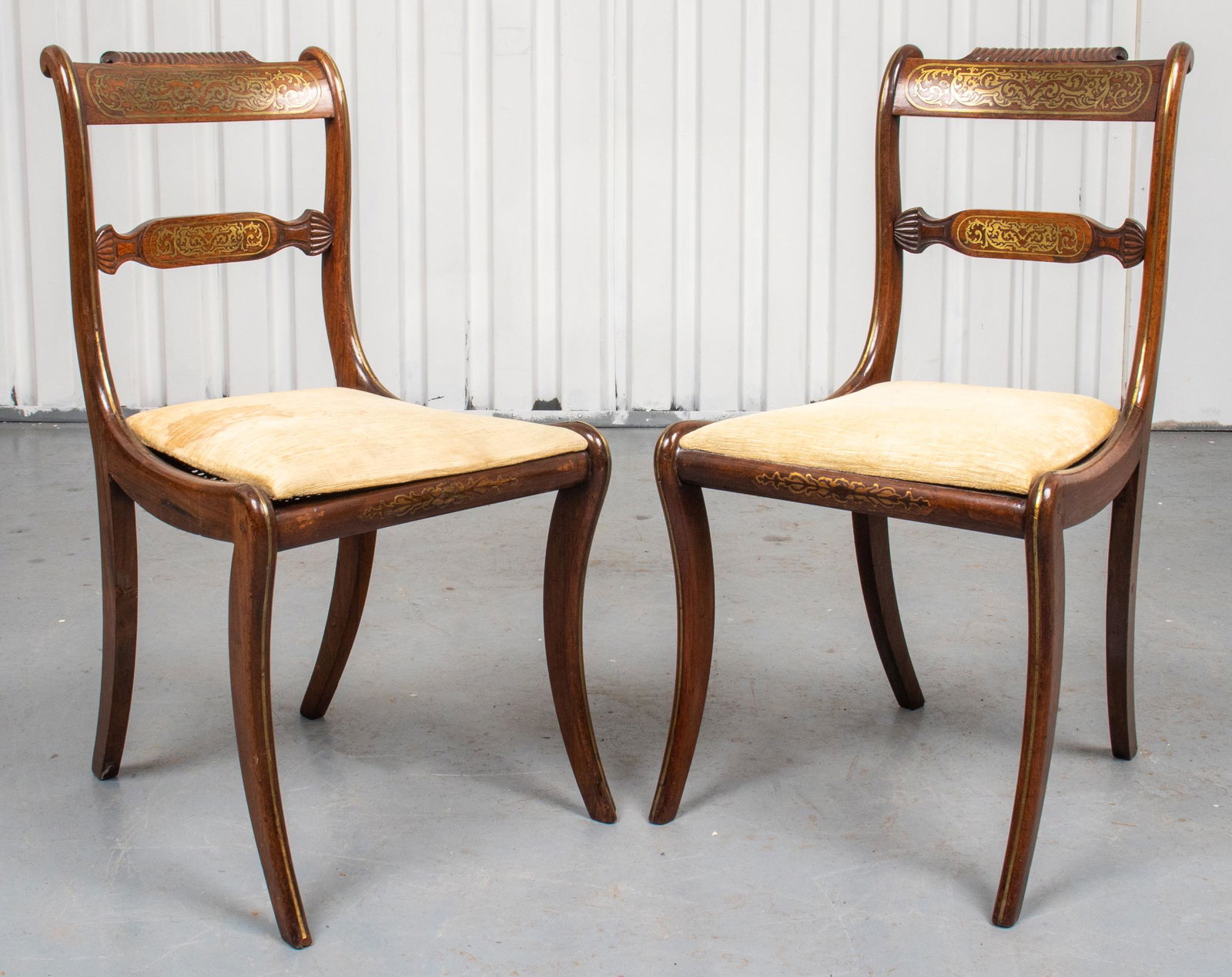 Regency Brass Inlaid Side Chairs, Pair (1 of 7)