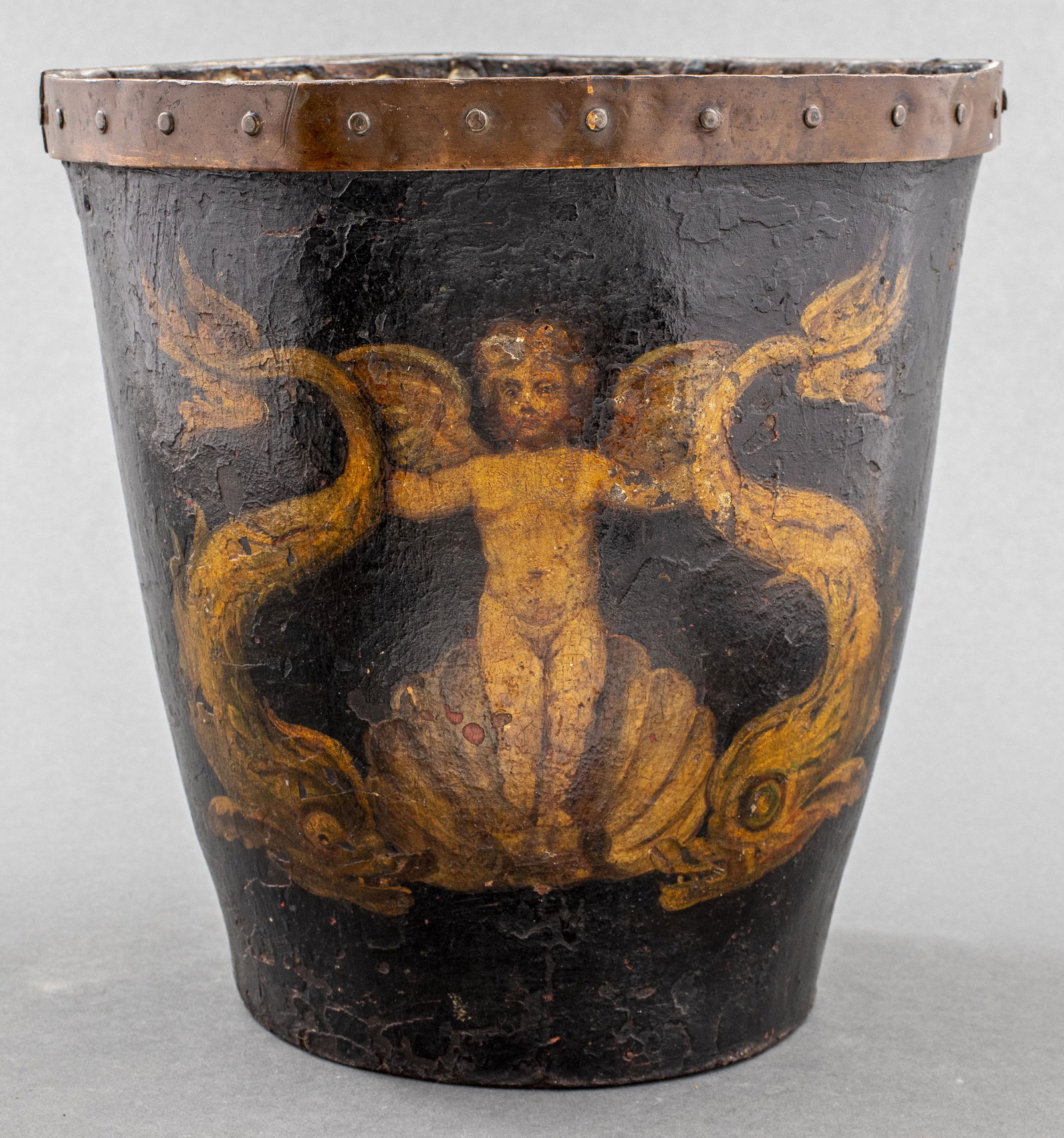 English Nautical Motif Painted Leather Fire Bucket (1 of 5)