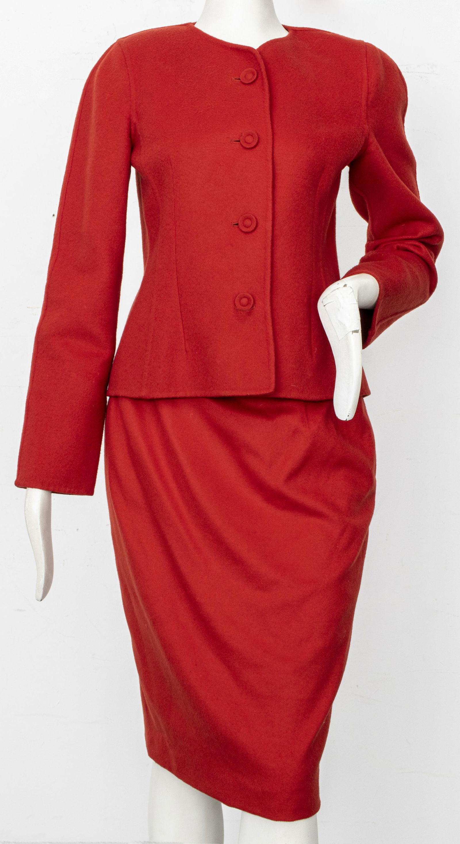 Oscar De La Renta Red Wool / Cashmere Skirt Suit (1 of 6)