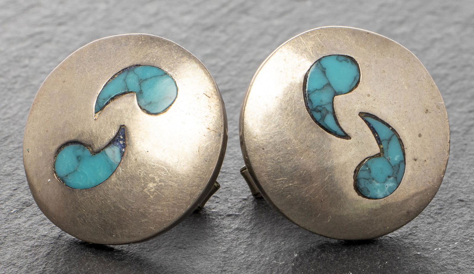 Taxco Silver Turquoise & Lapis Round Cufflinks (1 of 3)