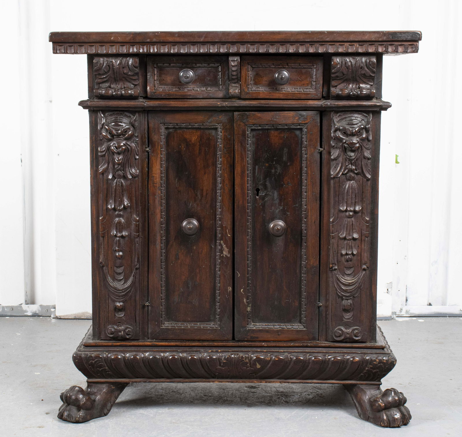 English Carved Figural Oak Cupboard (1 of 12)
