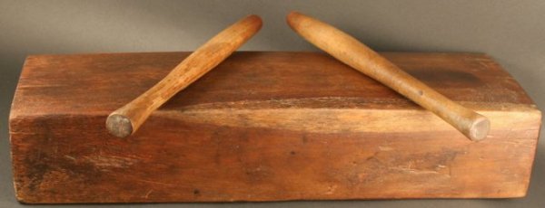 Tadumidol Laundry Pounder for Pressing Clothes: Tadumidol antique laundry pounder for pressing clothes with Pangmangis (mallets) included. Clothes would be placed on the log and covered with a sticky rice flour and water substance and beaten with t