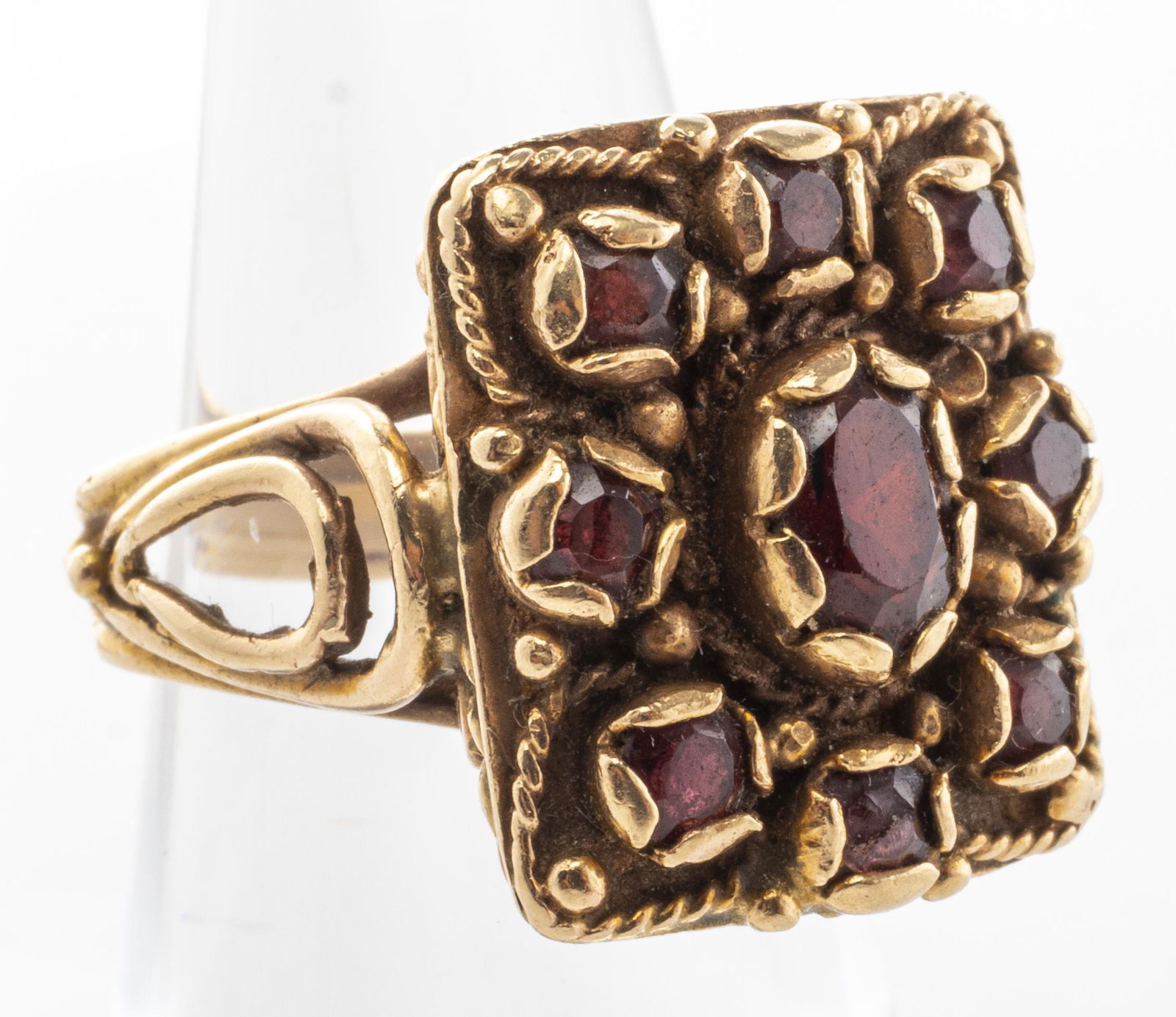 Mid-Century Modern 14K Yellow Gold & Garnet Ring (1 of 7)
