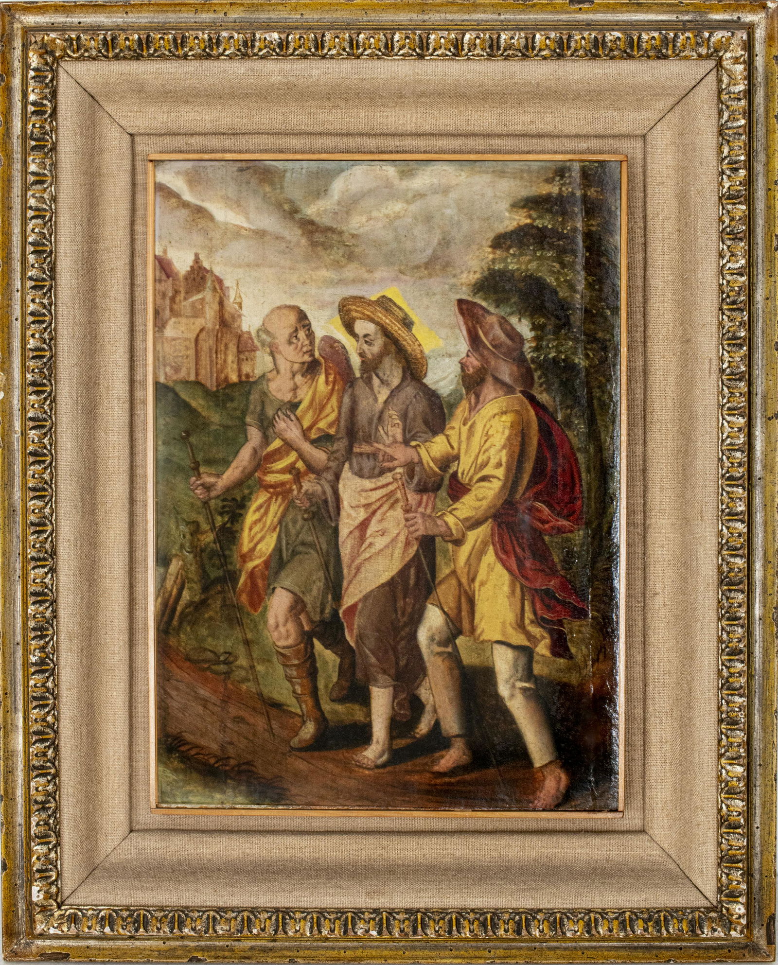 Antique Painting "Jesus with Two Companions" Oil (1 of 5)