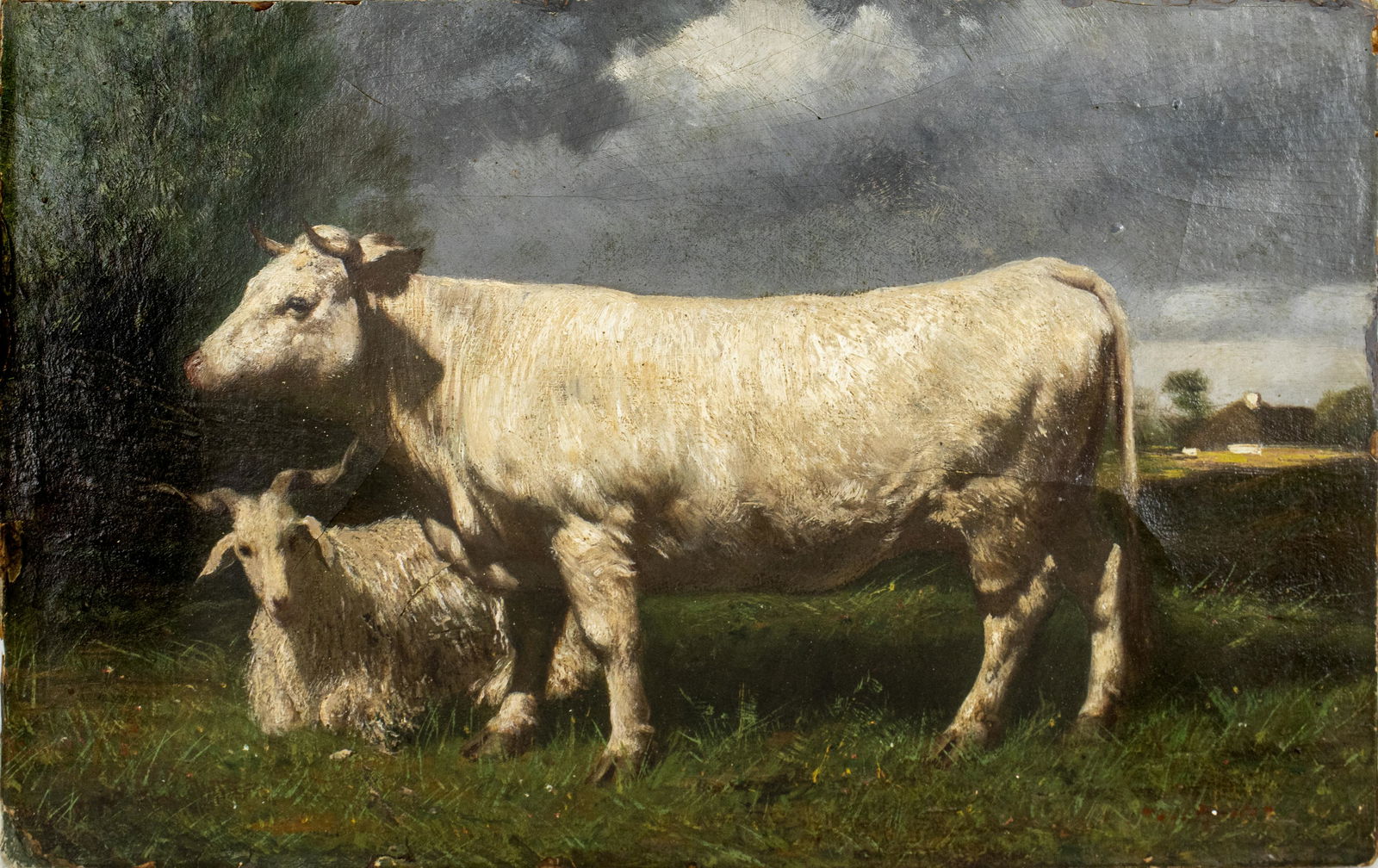 Realist School "Cow & Goat" Oil on Cardboard (1 of 4)