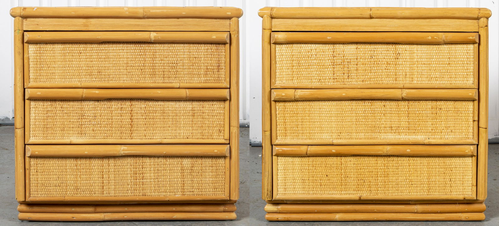 Mid-Century Modern Woven Bamboo Nightstands, Pair (1 of 8)